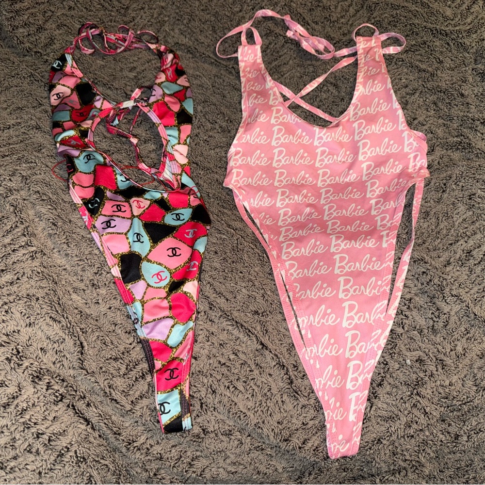 Barbie Pink and Colorful Patterned Bodysuit Dancewear Rave Exotic Dance Wear